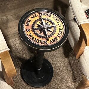 Rustic Compass Drink Table – “Not All Who Wander Are Lost” Accent Table
